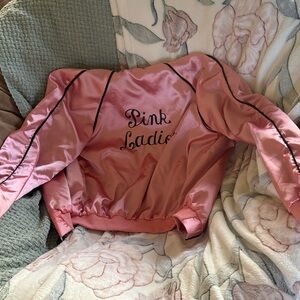 Pink Ladies Satin Jacket with Black Trim